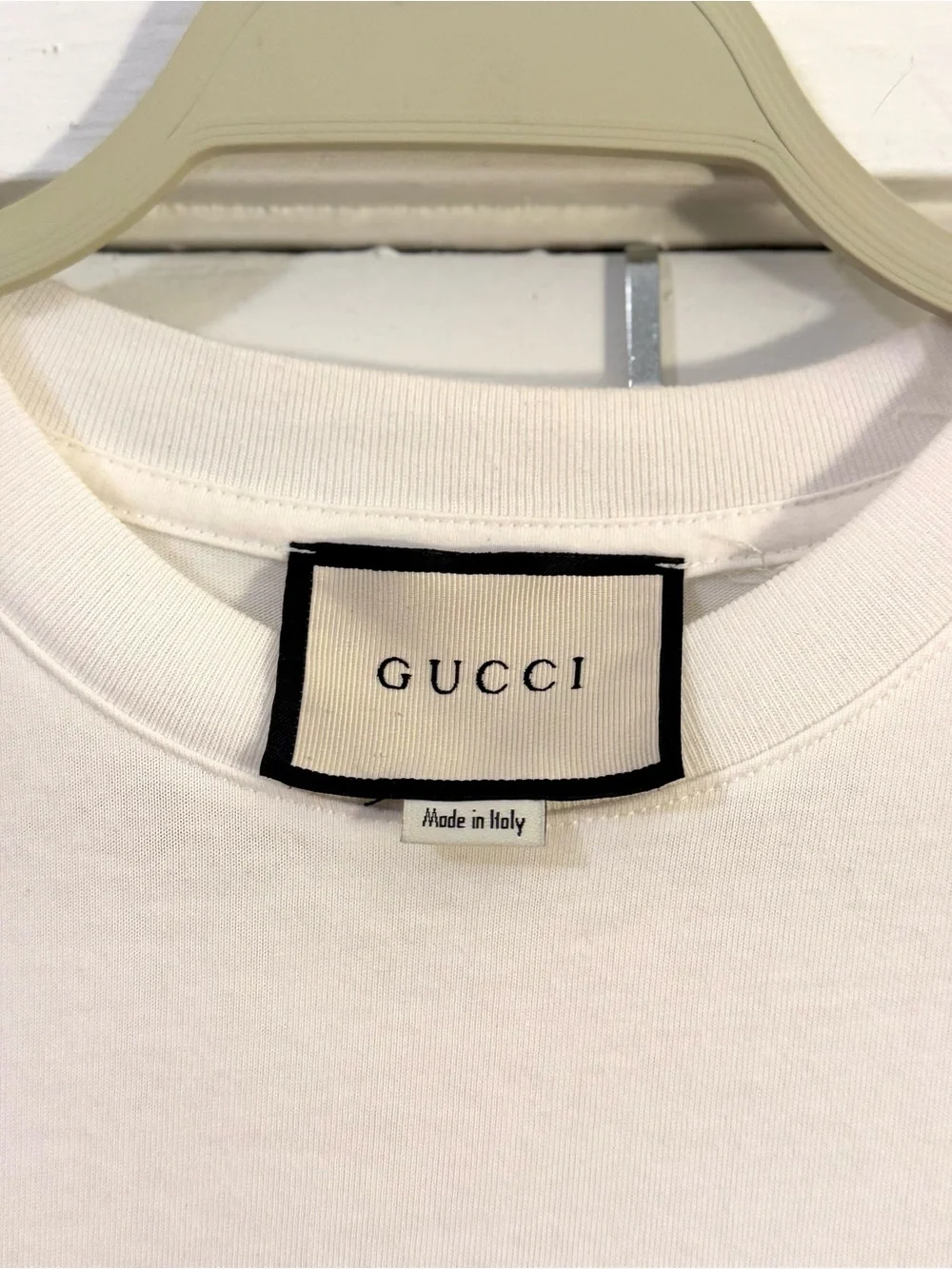 Gucci White Tee with Green Lightning Logo